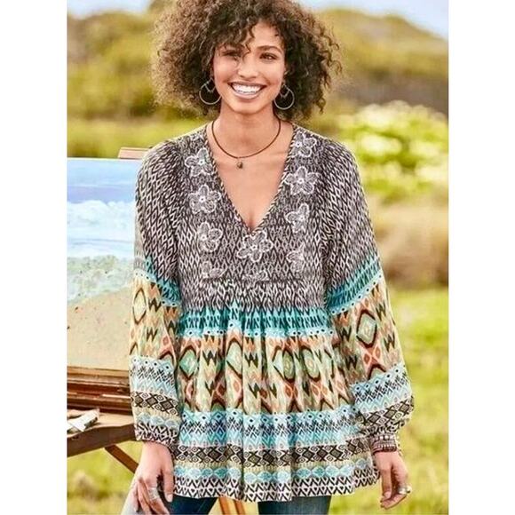 Sundance Stella Babydoll Boho Peasant Blouse Embroidered Festival Hippie Large - Picture 1 of 8